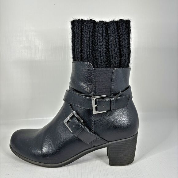 Handmade Ribbed Knit Boot Cuffs Black Cream Toppers Reversible Cabin Core Hiking - Picture 2 of 3